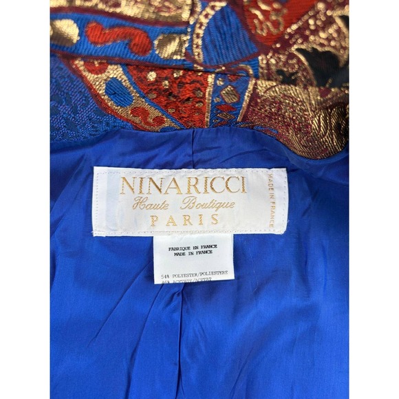 Vintage Nina Ricci Blazer 38 Blue Gold Red Ornate Brocade Griffin Haute Boutique - Picture 5 of 13